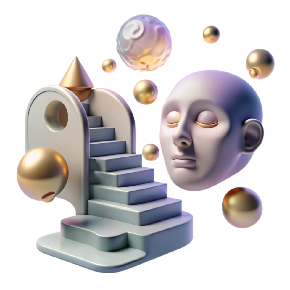 beautiful contemporary Abstract 3D Staircase and Serene Face A Surreal Composition authentic png