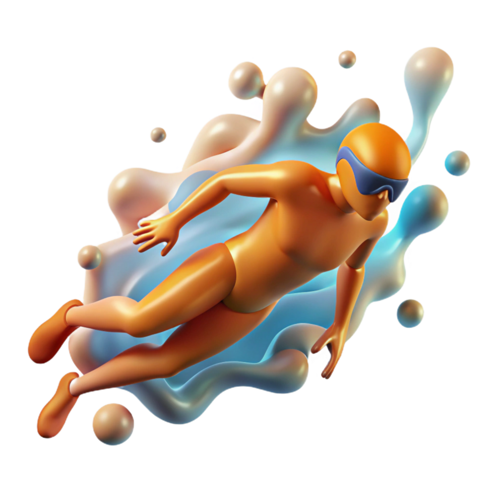 vibrant traditional Abstract Swimmer in Liquid 3D Render high quality png