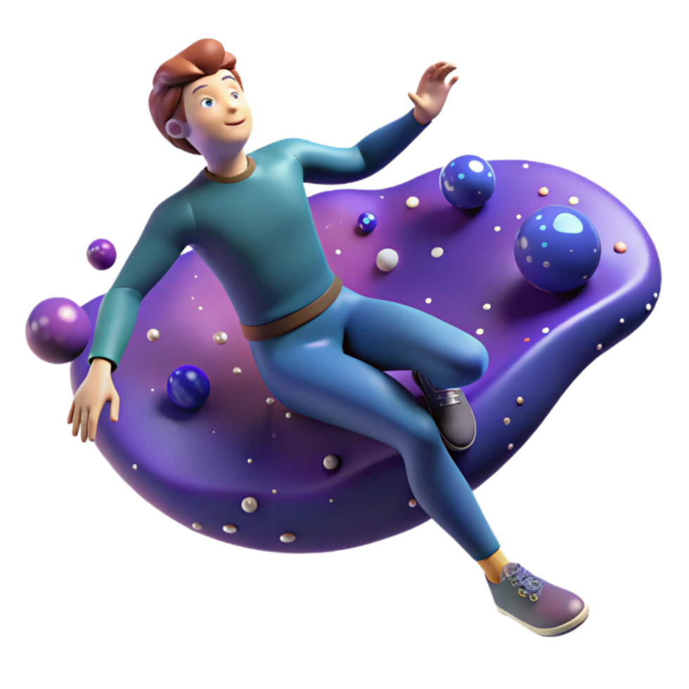 elegant minimalist 3D Cartoon Boy on Purple Cosmic Blob high quality png