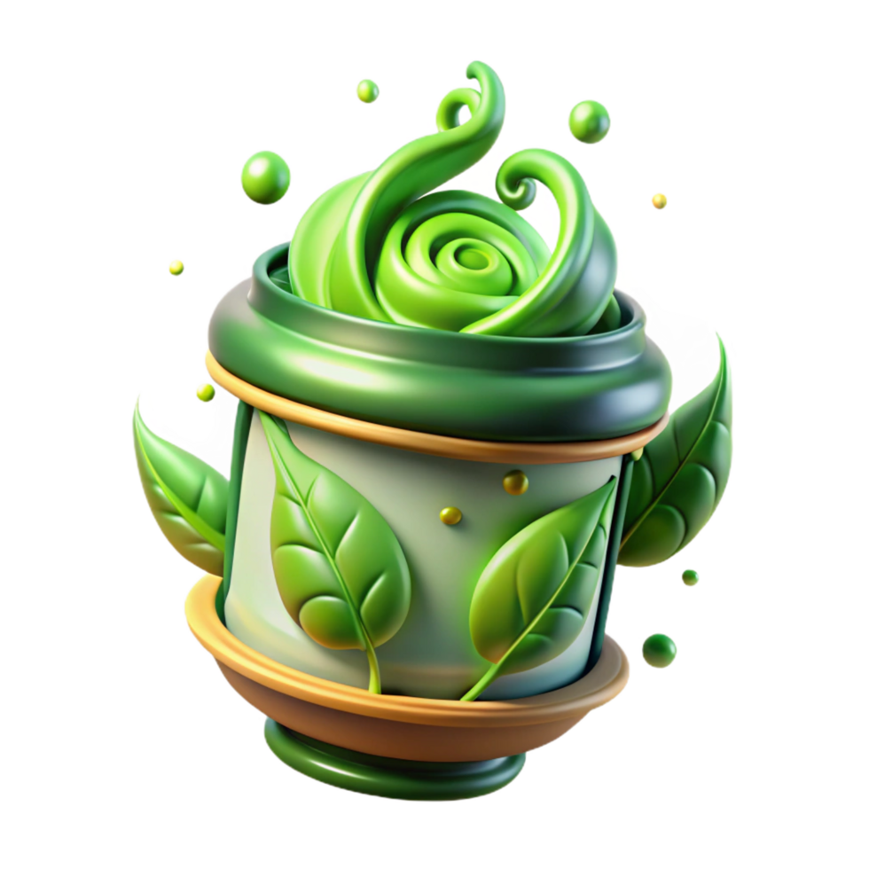 dramatic creative Whimsical 3D Render of Green Tea genuine png