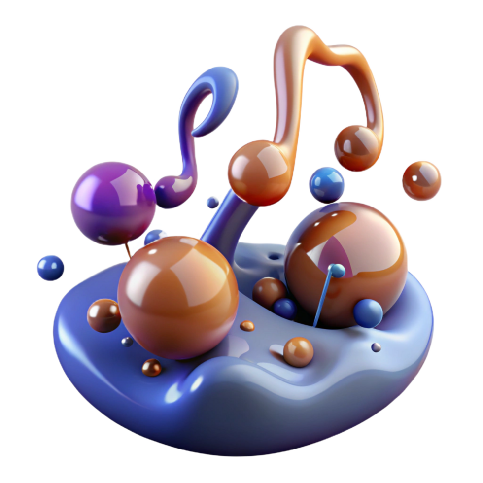 wonderful traditional Abstract Music Notes Splash 3D Render of Colorful Spheres and Melody high resolution png