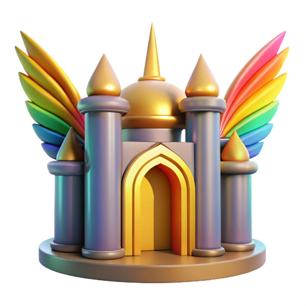 vibrant rustic Rainbow Winged Castle Fantasy 3D Render genuine png