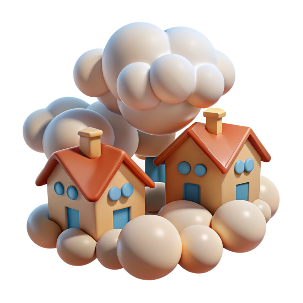 wonderful traditional Cloud Home Village 3D Render of Cute Houses high resolution png