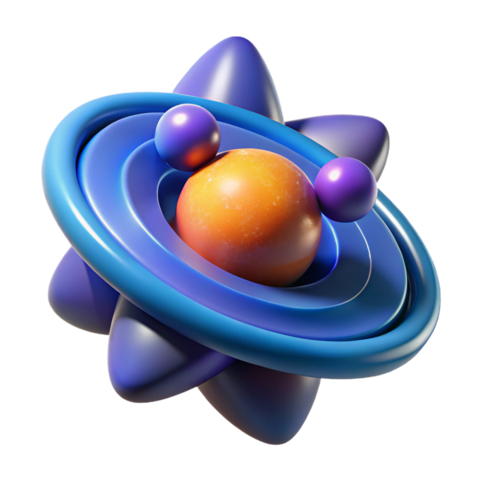 dramatic abstract Abstract Atom Model 3D Render of Orbiting Spheres high quality png