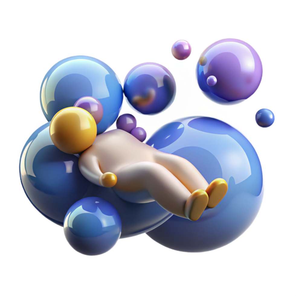wonderful creative Relaxation 3D Render of Figurine in Colorful Spheres original png