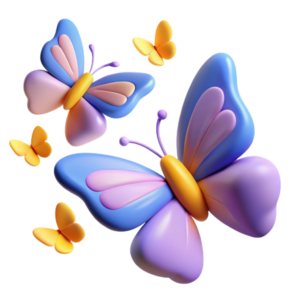 stunning contemporary Cute Cartoon Butterflies 3D Render of Colorful Insects high quality png