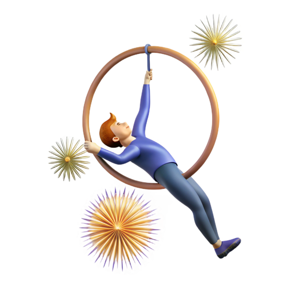 serene modern Aerialist on Ring with Fireworks exclusive png
