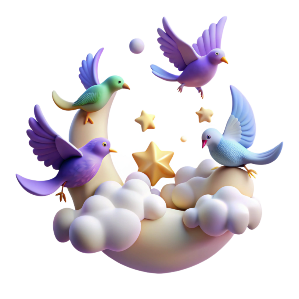 wonderful classic Dreamy Birds on Crescent Moon with Stars professional png