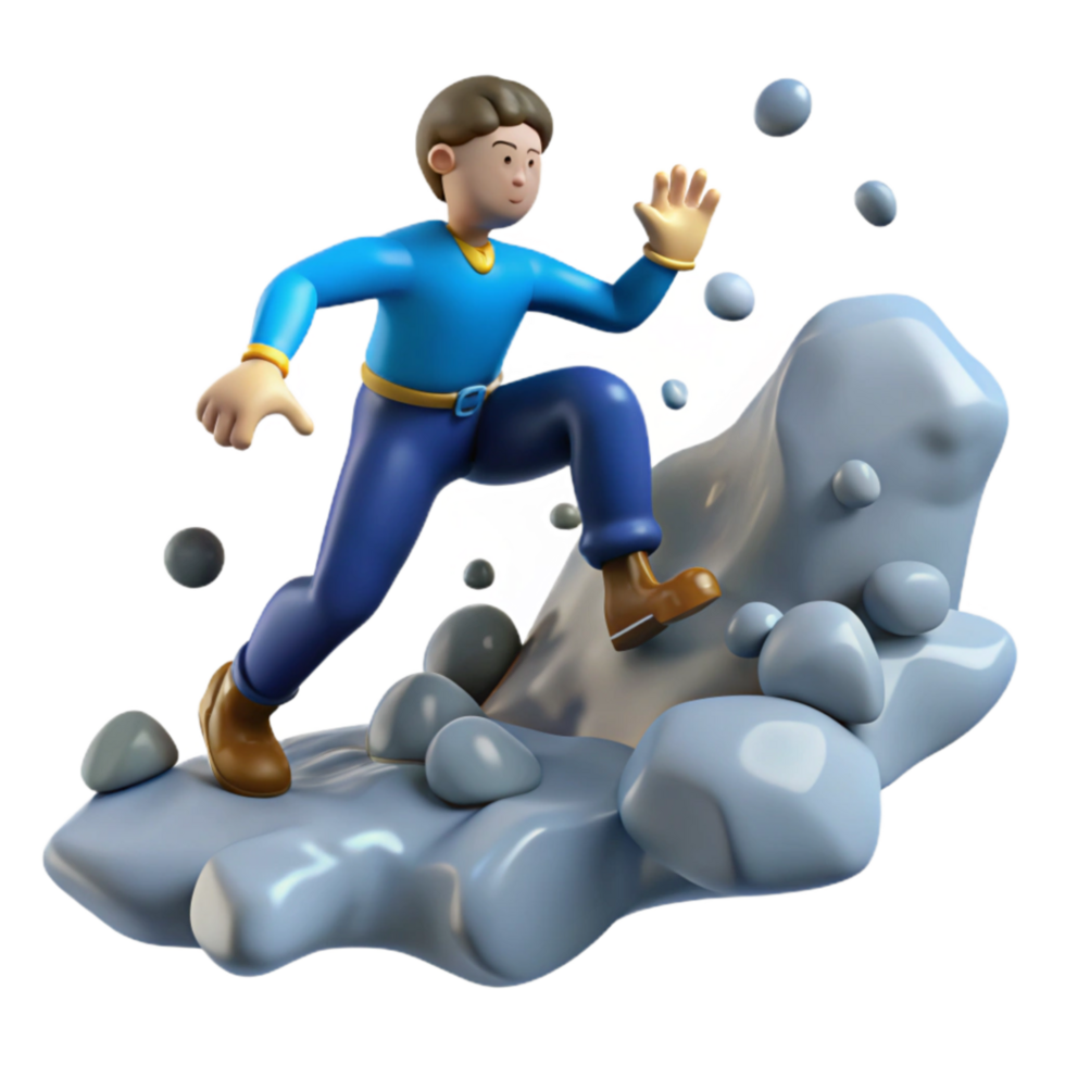 elegant minimalist 3D Cartoon Character Ascending Rocky Path professional png