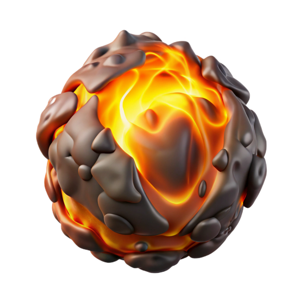 dramatic artistic Fiery Molten Sphere Abstract 3D Render high quality png