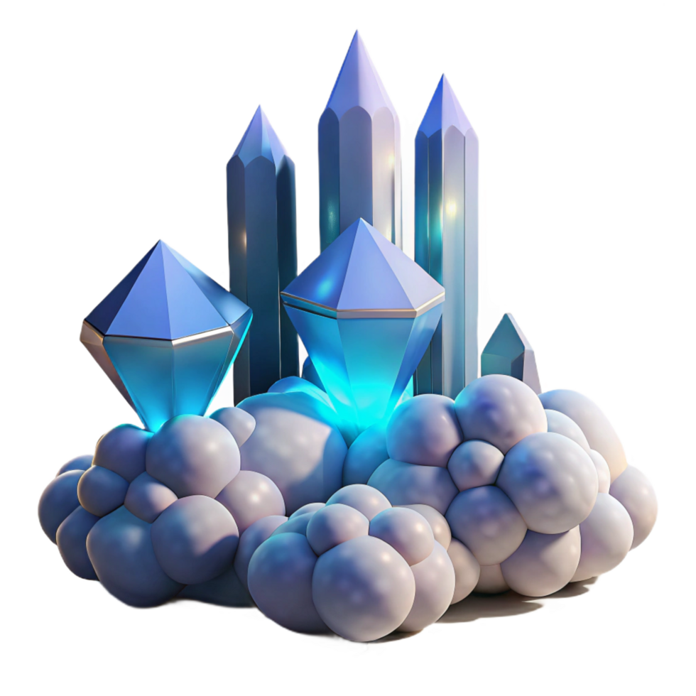 impressive vintage Crystals on Clouds A 3D Render of Glowing Gems original png