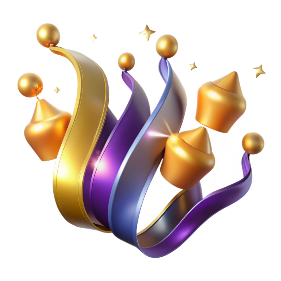 elegant contemporary Abstract Gold Purple 3D Render Festive Design premium png