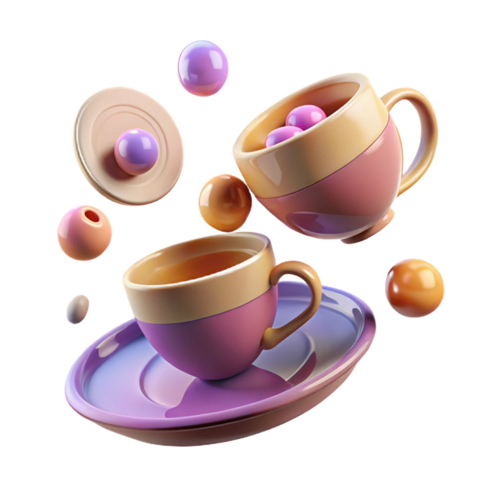magnificent creative Floating Cups and Colorful Spheres A 3D Render high quality png