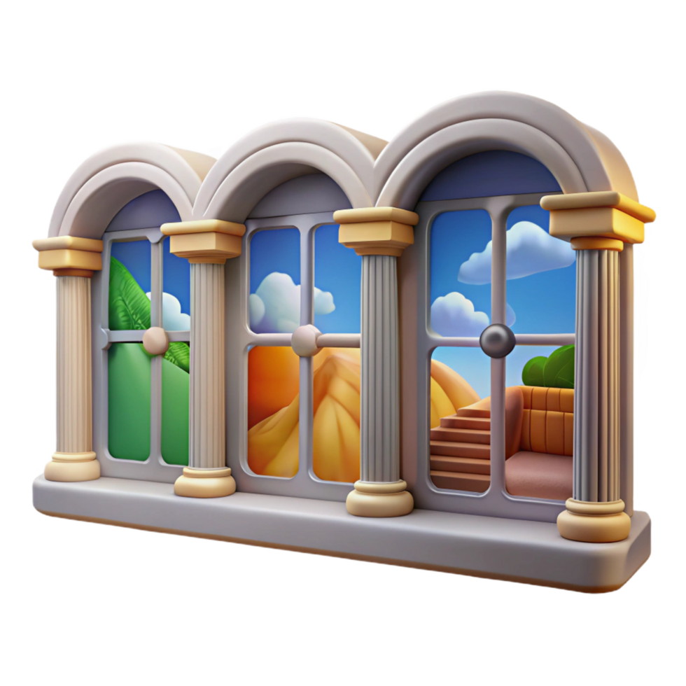 serene contemporary Triple Arch Window with Scenic Views high resolution png