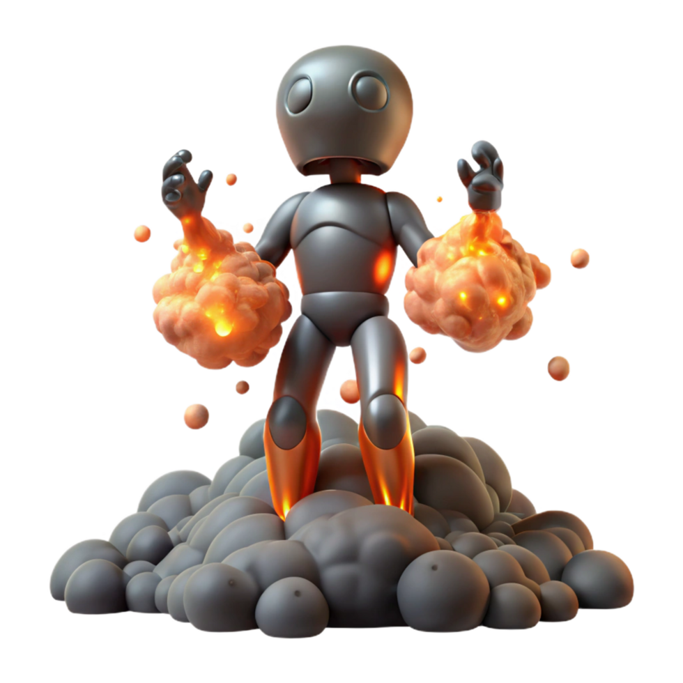 dramatic abstract Robot with Fire Power 3D Render authentic png