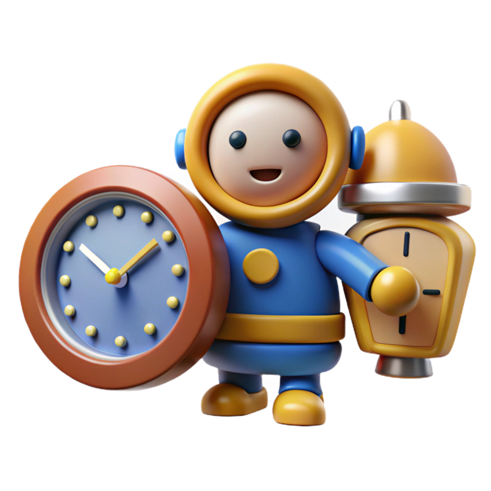extraordinary minimalist Time Management Cute 3D Astronaut with Clocks professional png