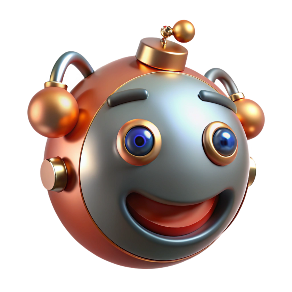 impressive vintage Joyful Robot Emoji 3D Render of a Happy Metallic Bot original png