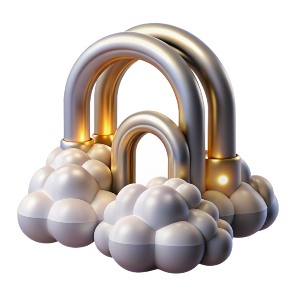 wonderful rustic Golden Arches in Clouds Abstract 3D Render detailed png
