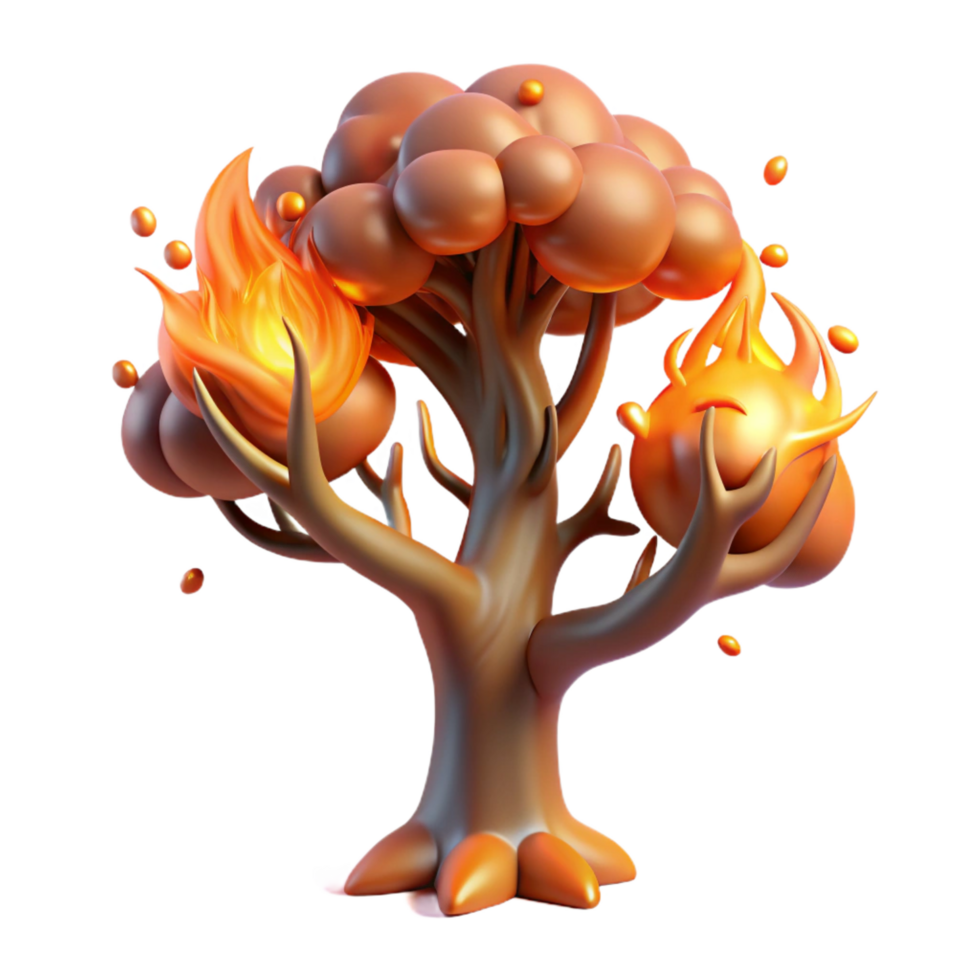 dramatic artistic Fiery Tree A 3D Render of Burning Foliage detailed png