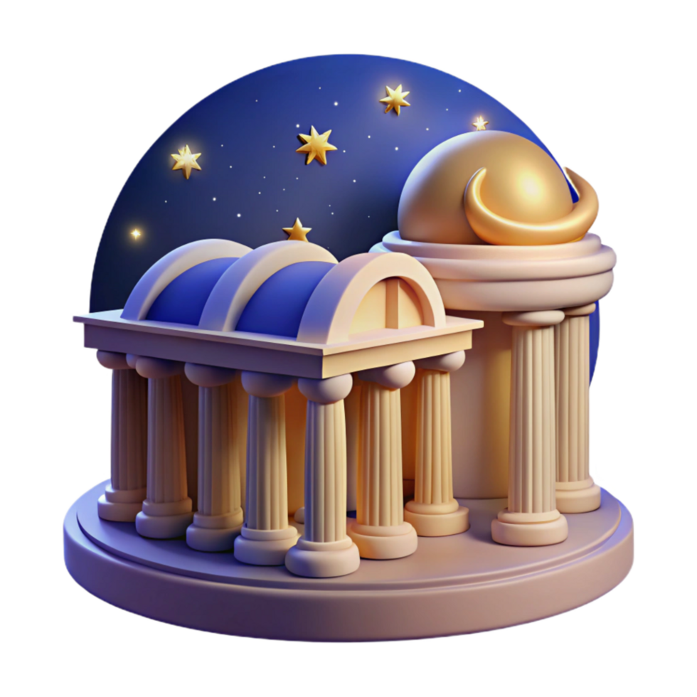 vibrant vintage Celestial Observatory Night Sky, Columns, Dome 4K png