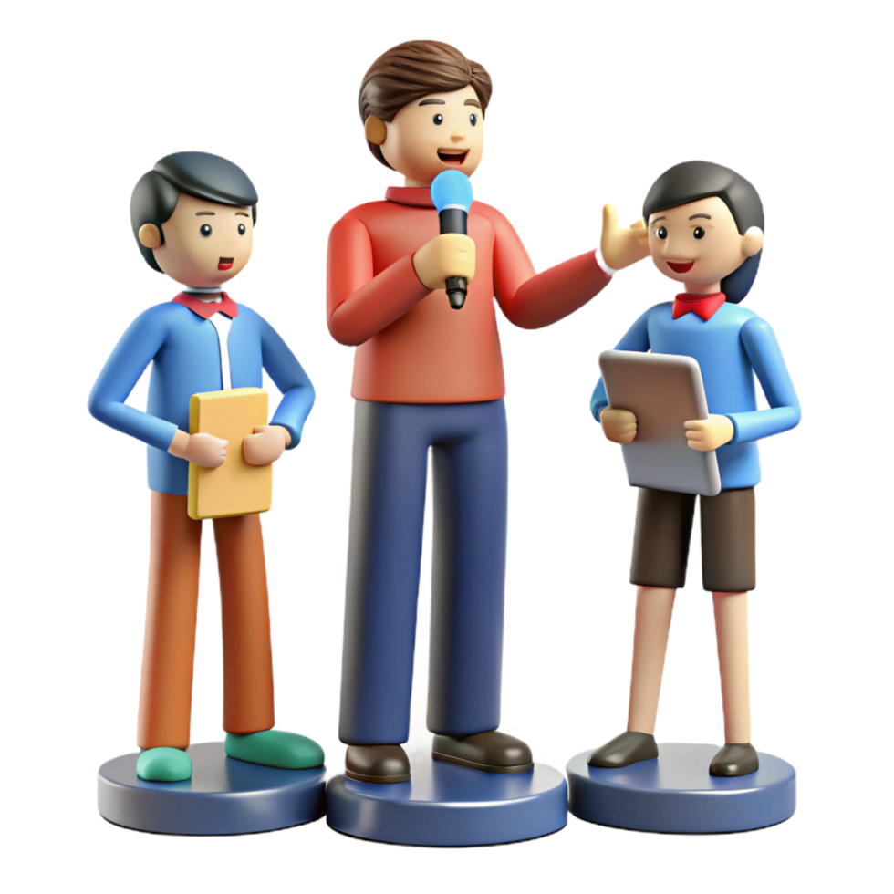 magnificent vintage 3D Cartoon Characters Presentation, Speech, and Teamwork original png