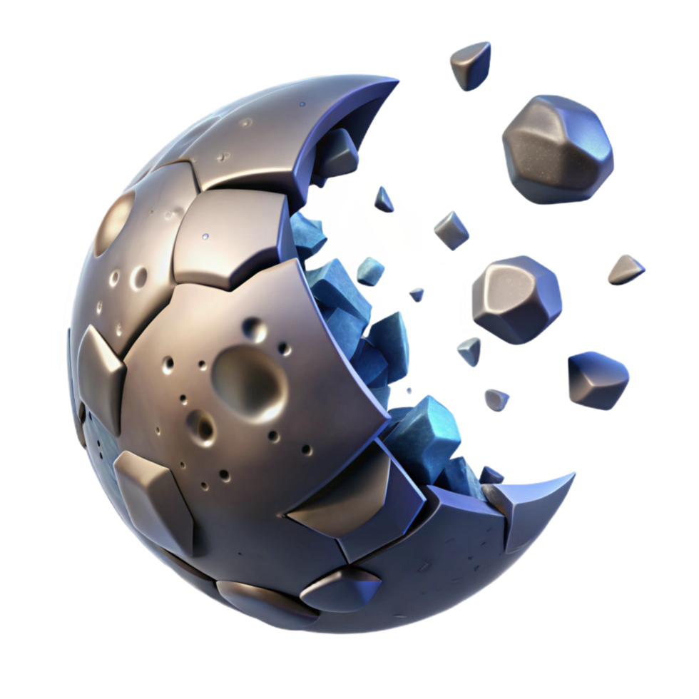serene abstract Shattered Sphere Fragments of a Metallic Orb high quality png