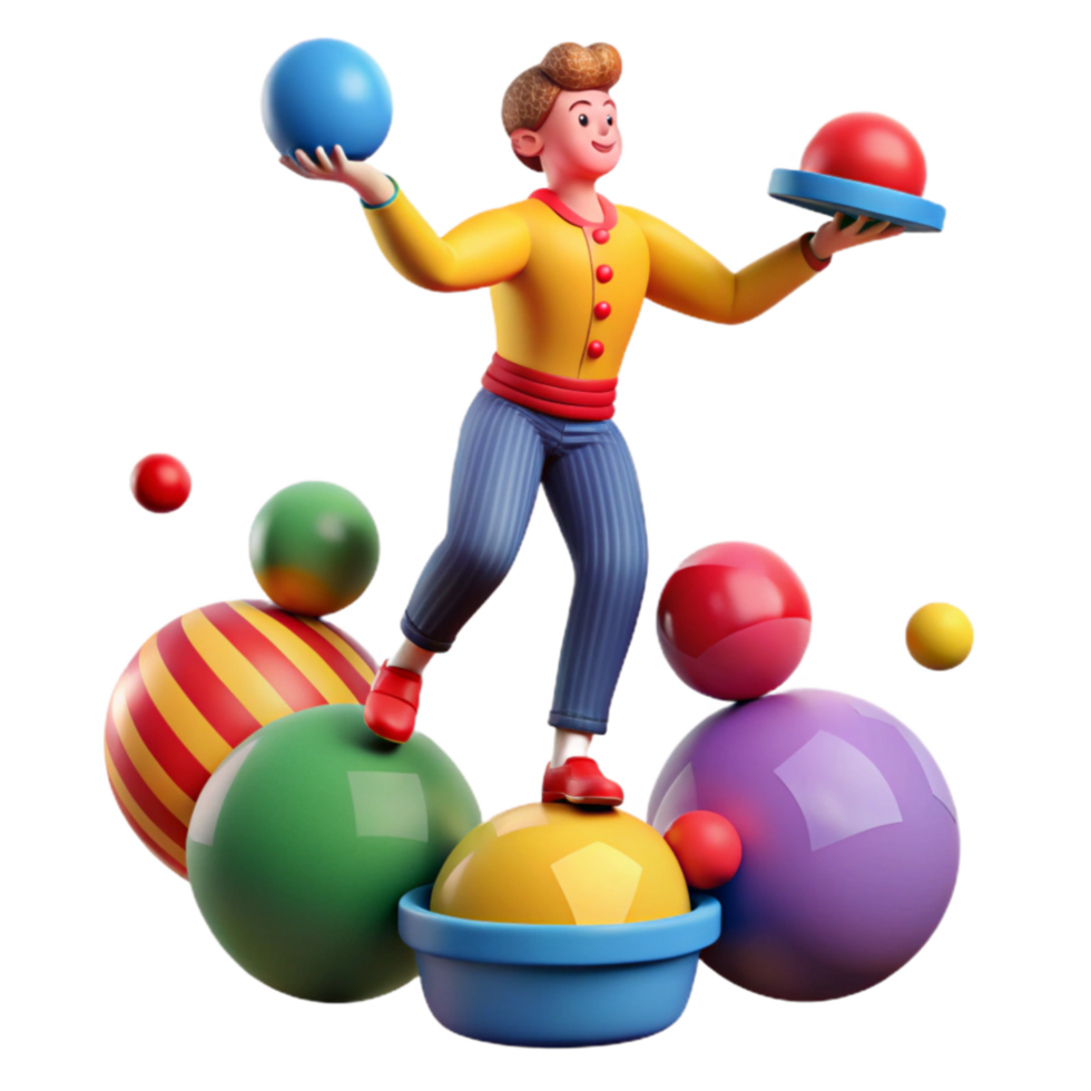 elegant classic 3D Render Boy Juggling Colorful Balls authentic png