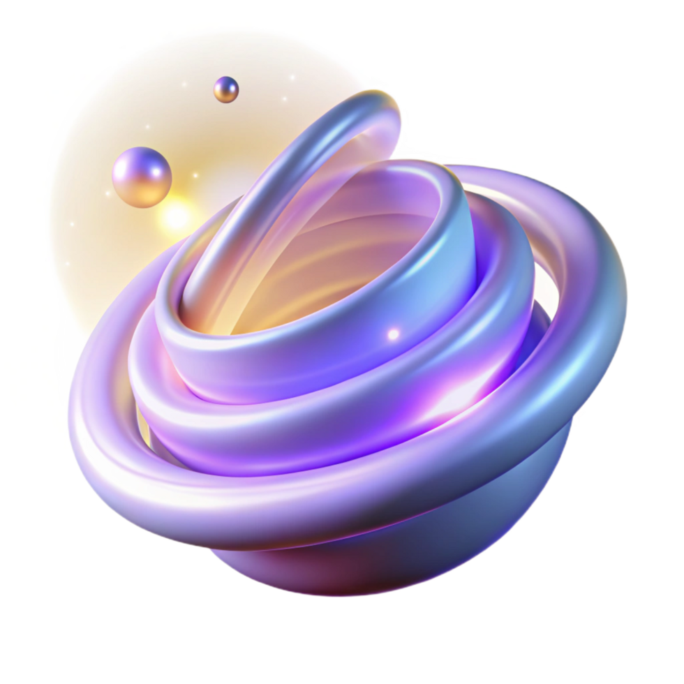 serene contemporary Abstract 3D Render Intertwined Rings and Glowing Spheres genuine png