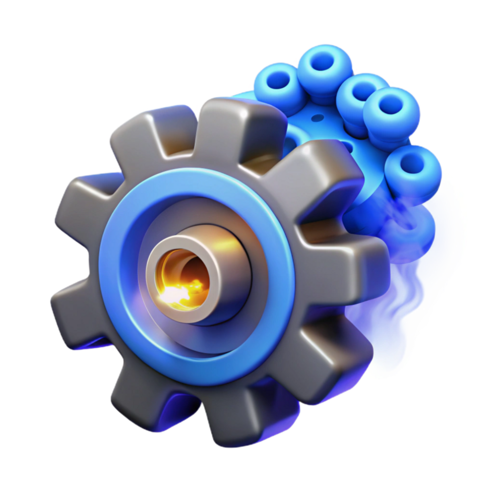beautiful modern Powerful Gear System Innovative Mechanism, Blue Cogs, Energy Transfer high resolution png