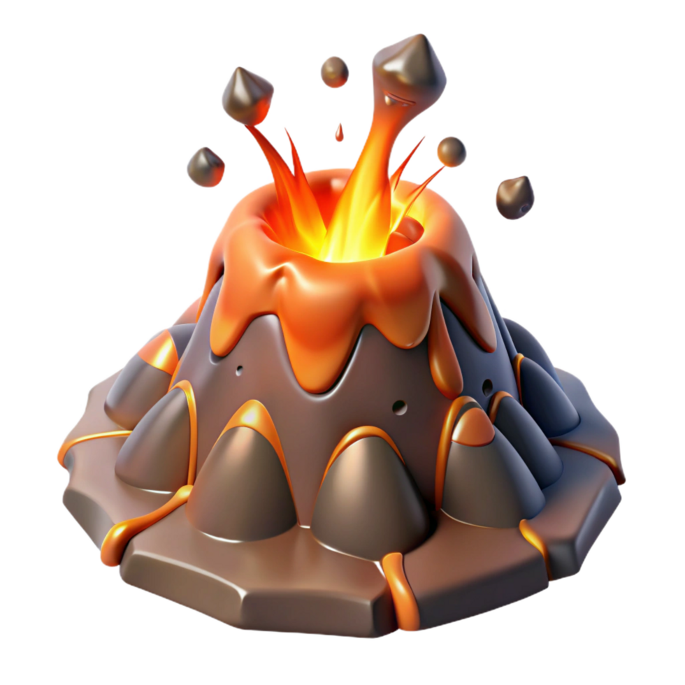 wonderful classic Cartoon Volcano Eruption 3D Render of Molten Lava high quality png