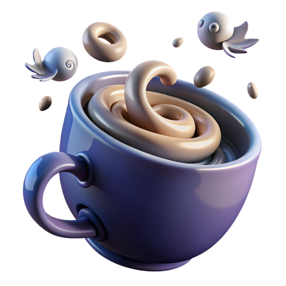 magnificent rustic Whimsical Coffee Swirl 3D Render of Creamy Beverage original png