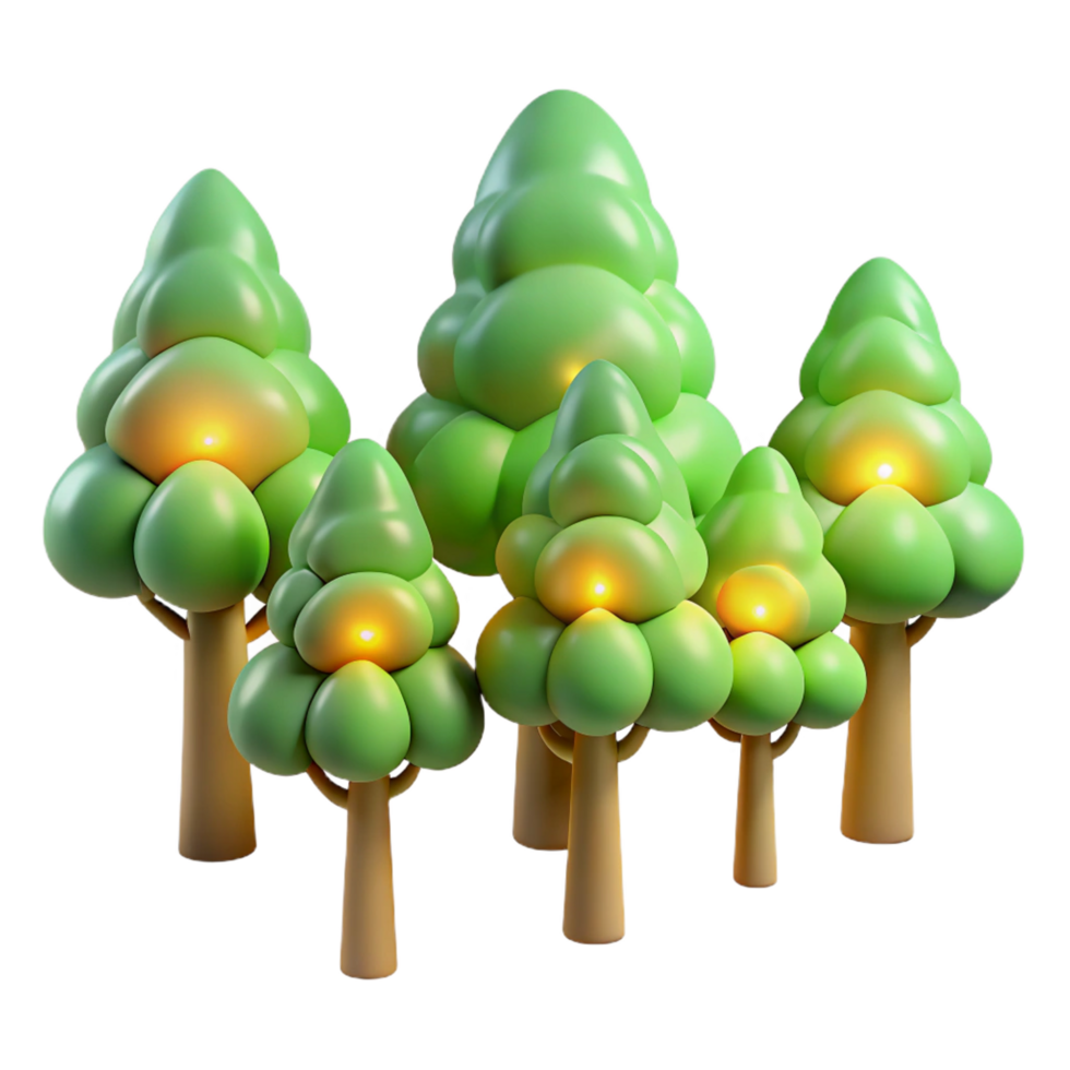 magnificent classic Glowing Cartoon Trees 3D Render of a Forest original png
