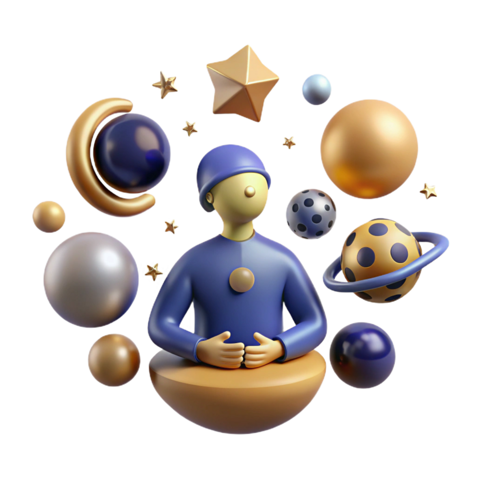 magnificent abstract Cosmic Meditation 3D Render of Figurine in Space premium png