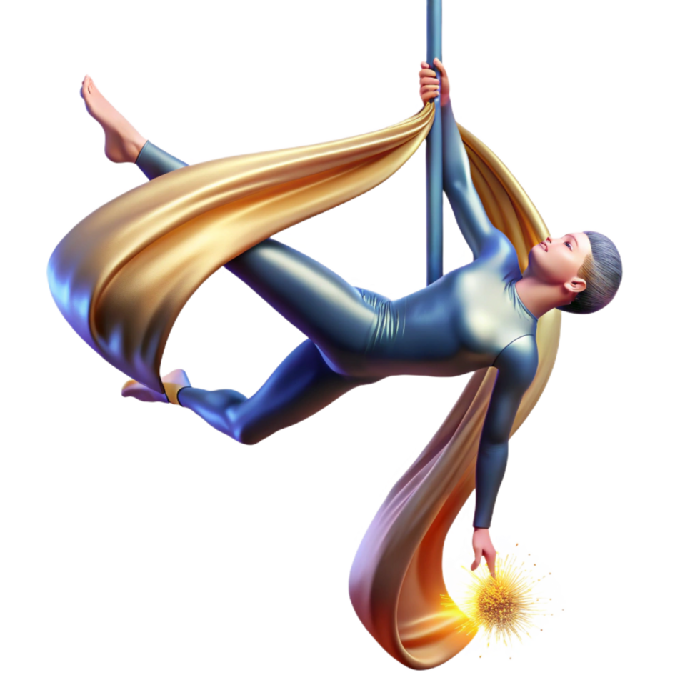 Aerial Silk Artist Gracefully Flowing with Fabric png