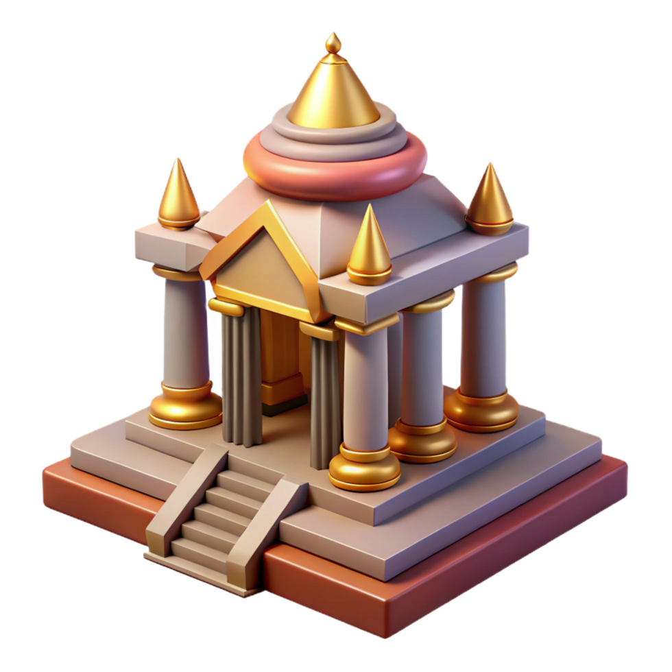 dramatic artistic Golden Temple 3D Model Architecture, Design, Columns, Dome, Steps premium png