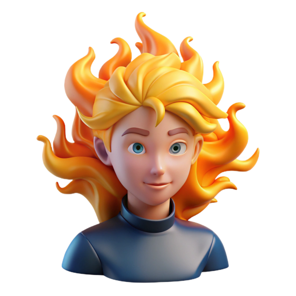 magnificent creative 3D Render of a Cartoon Girl with Fiery Hair detailed png