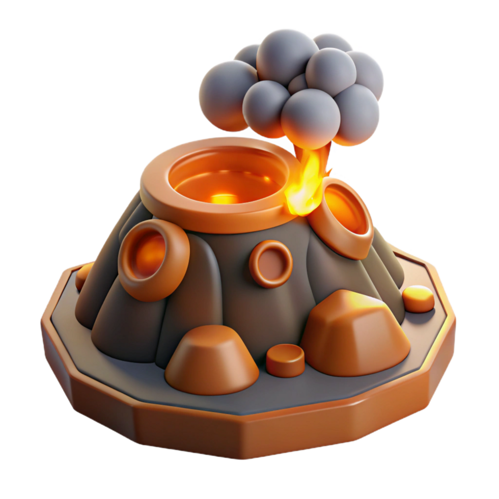 elegant rustic Stylized Volcano 3D Model Eruption, Lava, Smoke authentic png