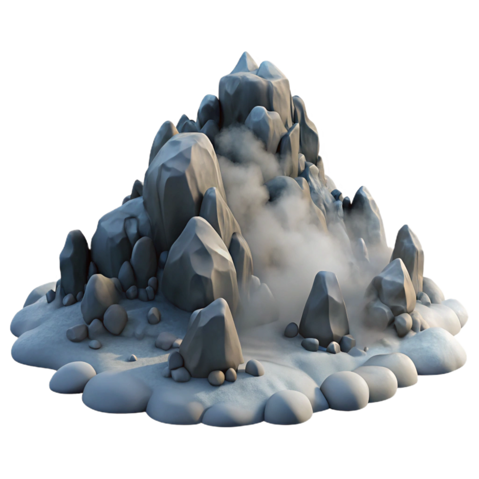 wonderful minimalist Misty Mountain Rocks 3D Render of Steam and Stone premium png