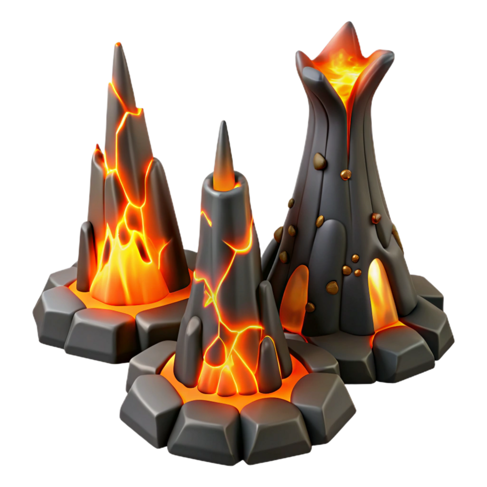 dramatic classic Glowing Lava Volcanoes 3D Model professional png
