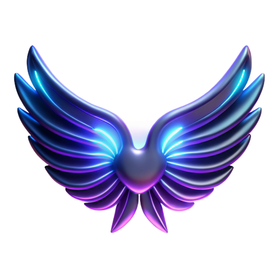vibrant modern Neon Wings Heart Glowing 3D Symbol professional png