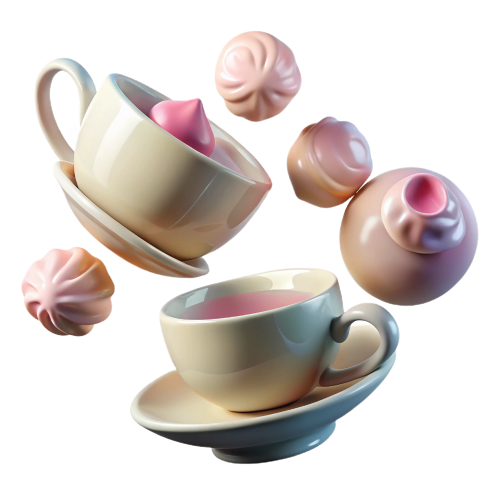 extraordinary rustic Floating Teacups and Marshmallows A Whimsical Image authentic png