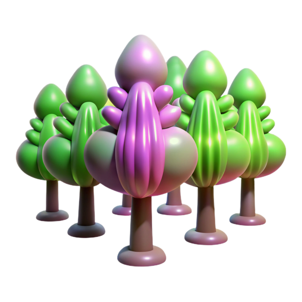 impressive abstract Unique Treetop 3D Render of Colorful Cartoon Trees high resolution png