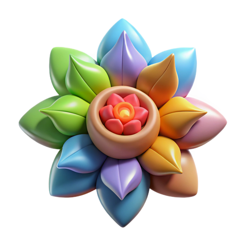 serene contemporary Rainbow Floral 3D Render Colorful Petals Layers detailed png