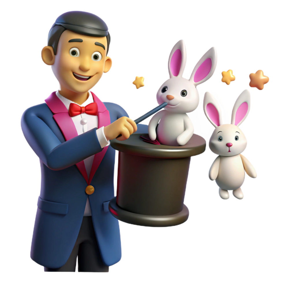 beautiful contemporary Magician Pulling Rabbits from Hat 3D Animation original png