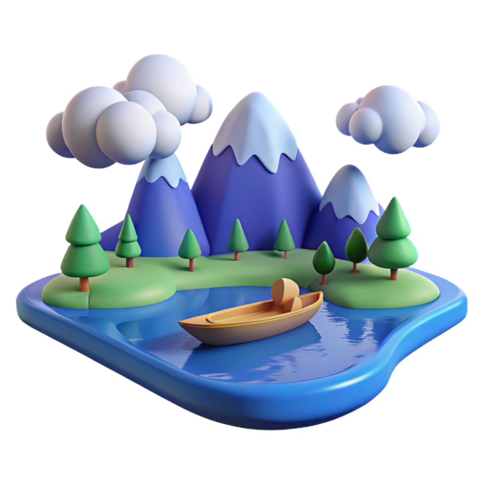 magnificent abstract Serene Mountain Lake 3D Render of Calm Waters and Boat professional png