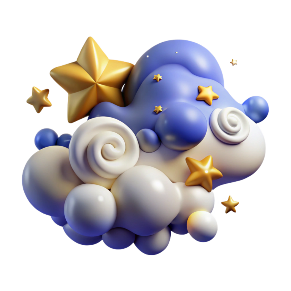 stunning minimalist Whimsical 3D Cloud with Stars 4K png