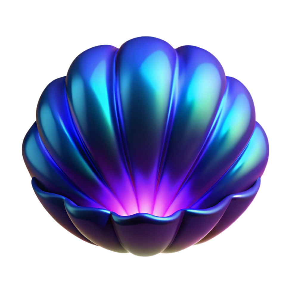 extraordinary minimalist Iridescent Clam Shell 3D Render of a Glowing Seashell exclusive png