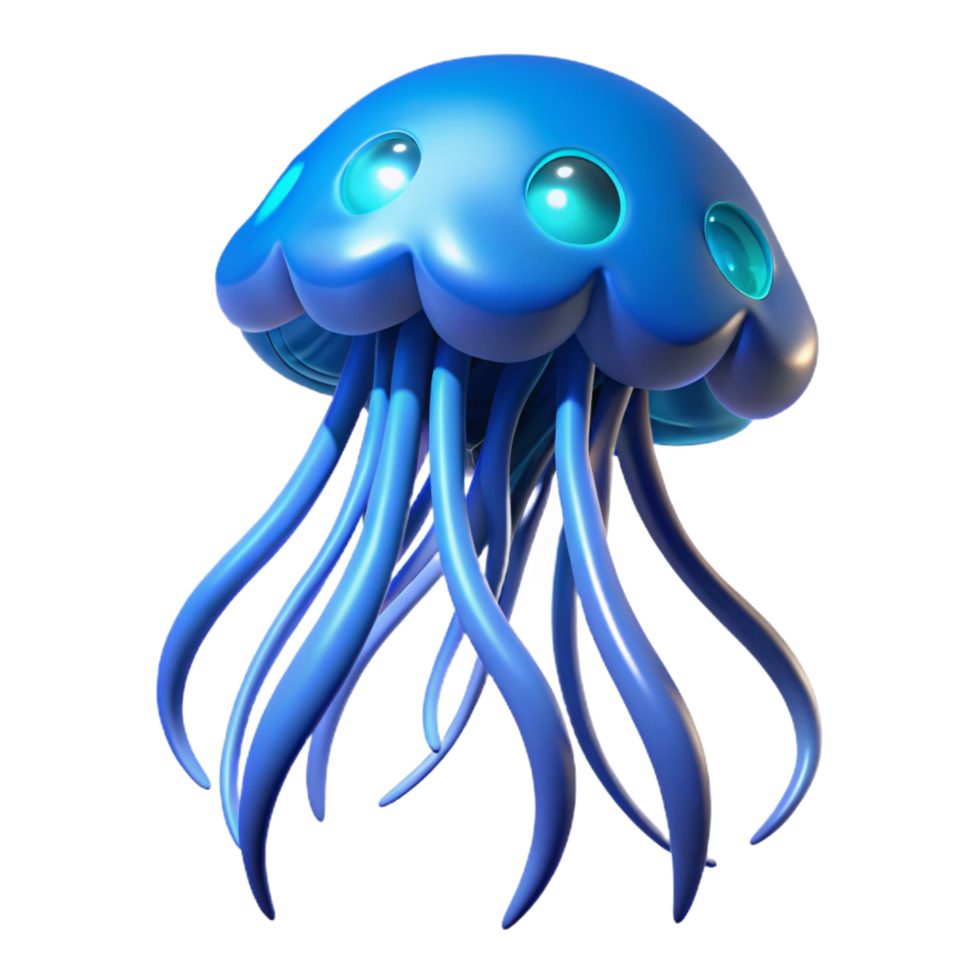 wonderful creative Cute Blue Jellyfish Cartoon 3D Render professional png