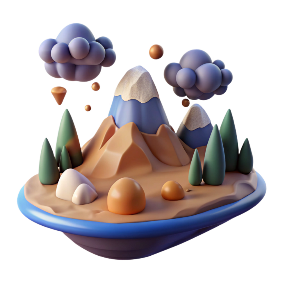 extraordinary abstract 3D Render Miniature Mountain Island Scene high quality png