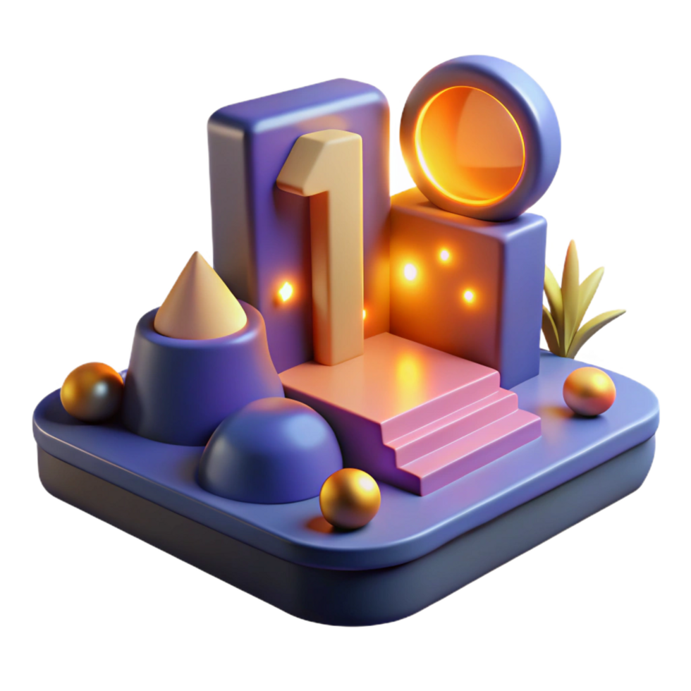 vibrant creative Number One Abstract 3D Render high resolution png